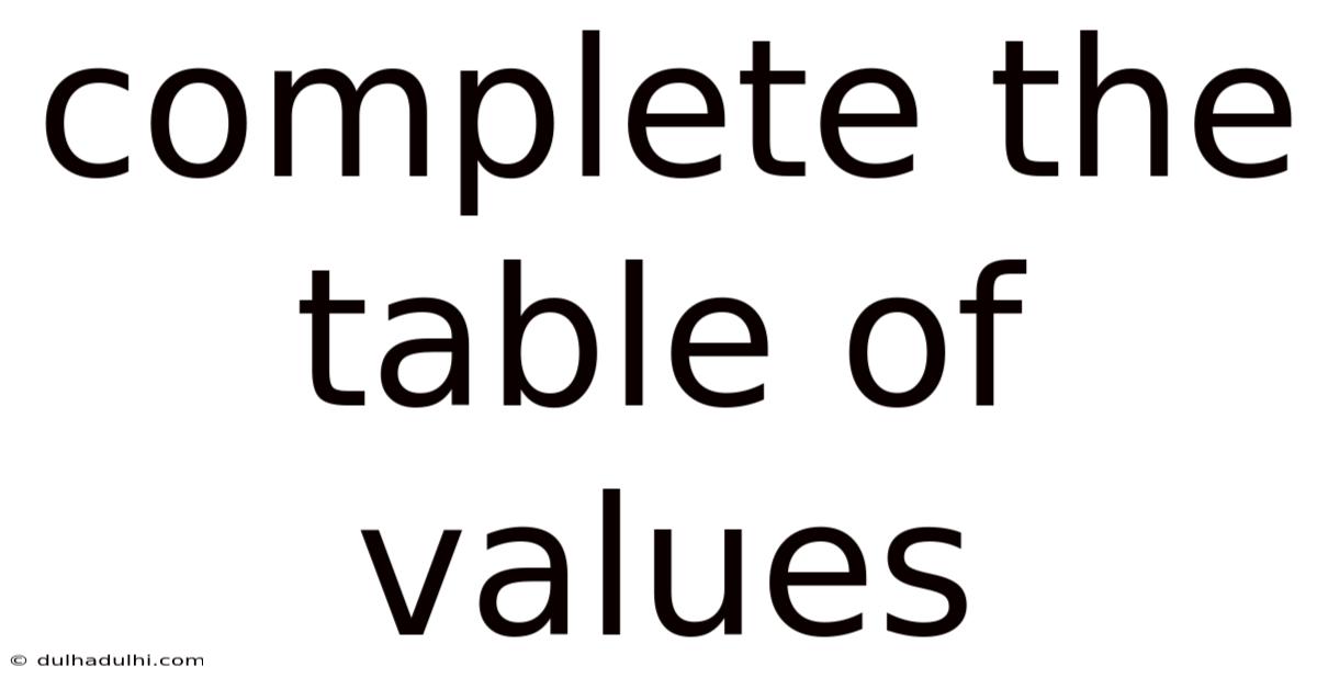 Complete The Table Of Values
