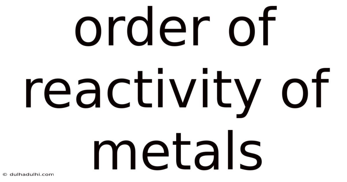 Order Of Reactivity Of Metals